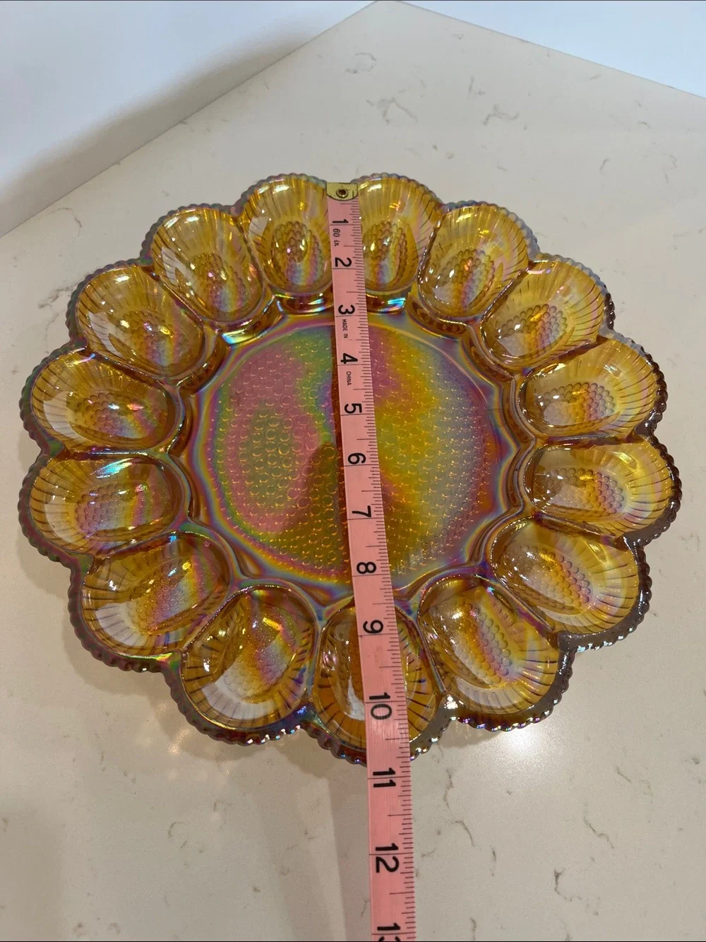 Vintage Indiana Glass Carnival Glass Deviled Egg Platter Plate Amber Hobnail 11”